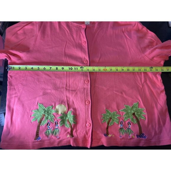 Bechamel Pink Embroidered Tropical Button Short Sleeved Knit Cardigan Top Sz XL - Picture 6 of 9